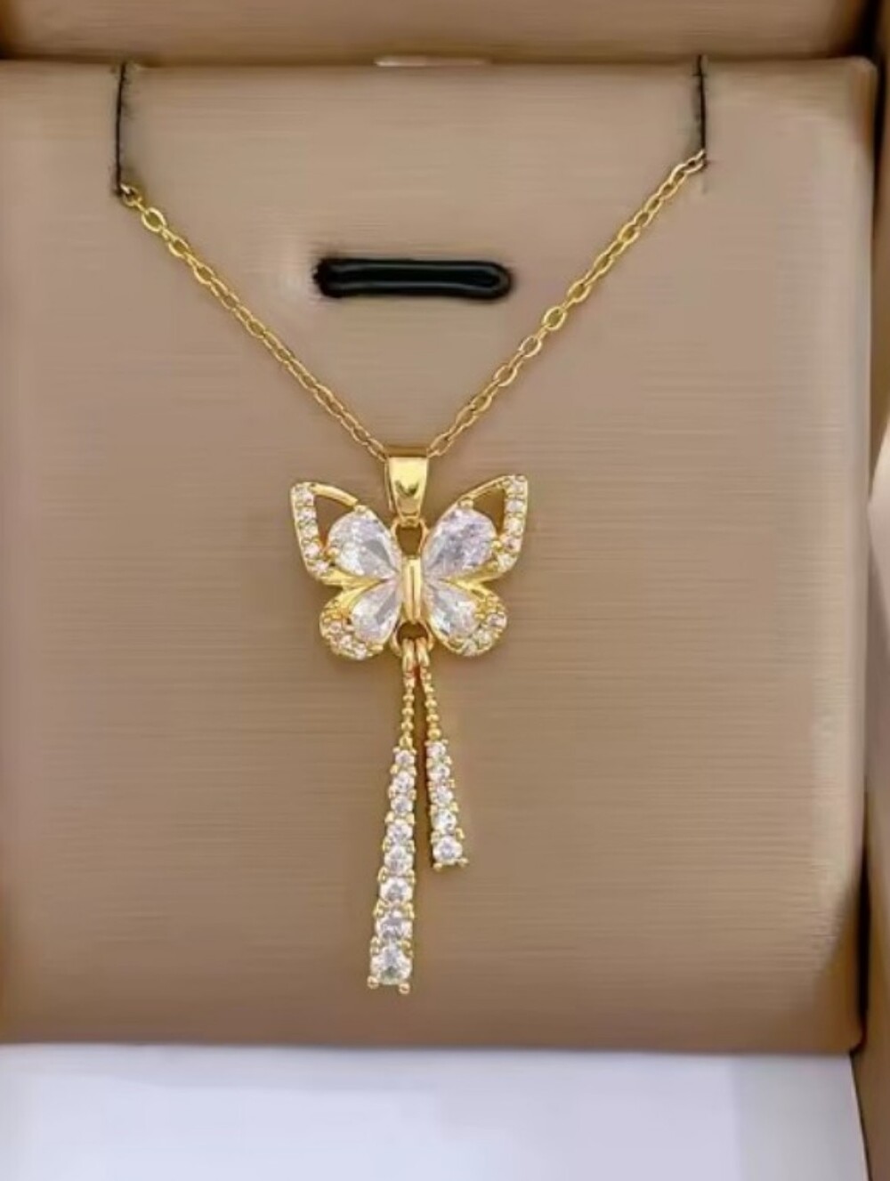 golden crystal butterfly necklace